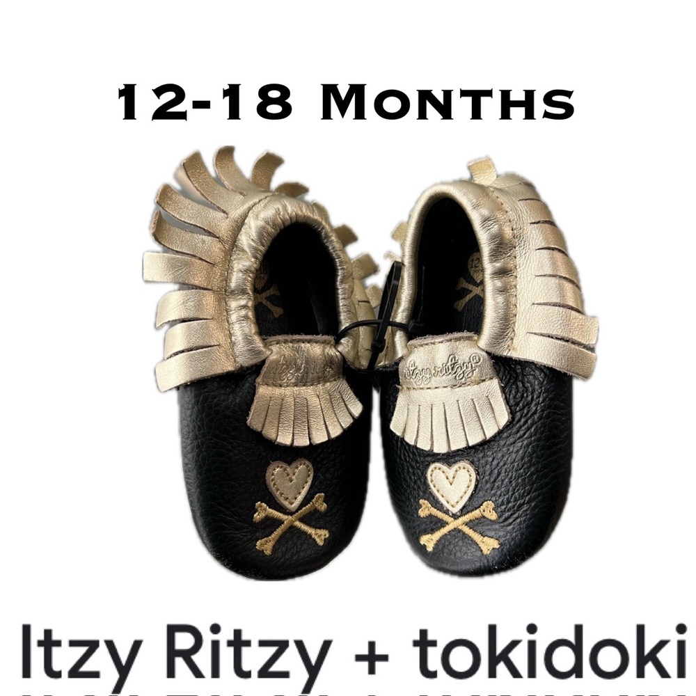 ☠️💛New Itzy Ritzy+Tokidoki Moc Happens Hearts & Cross Bones Baby Moccasins/Shoes